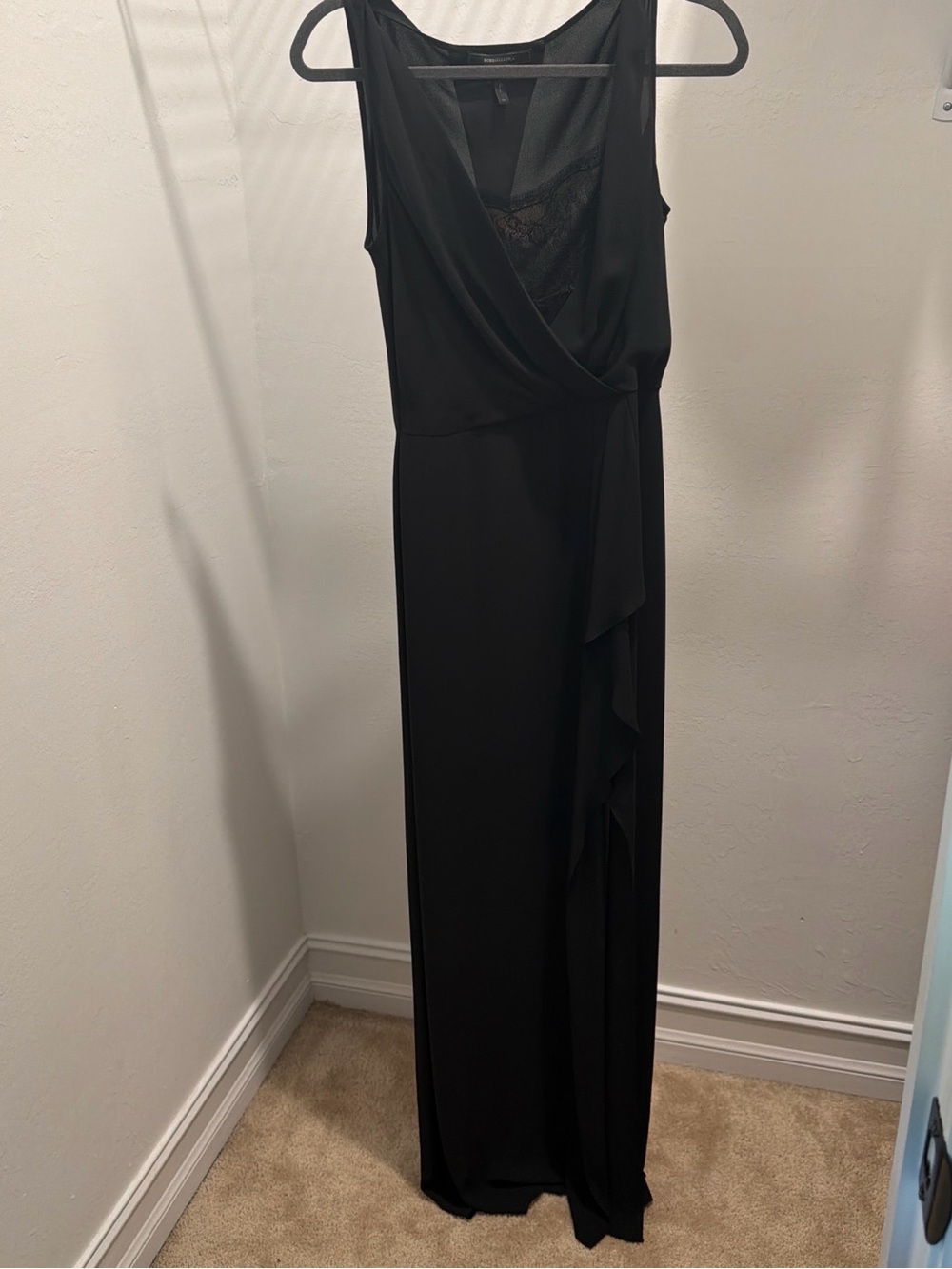 BCBGMaxAzria Black Sleeveless Wrap-Front Maxi Gown